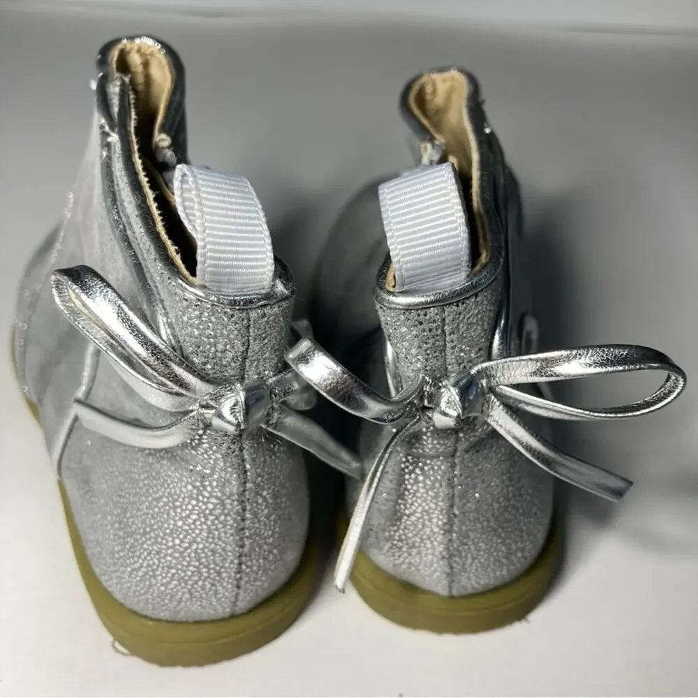 Gymboree Enchanted Winter Silver Glitter Bow Zip Up Ankle Boots Shoes